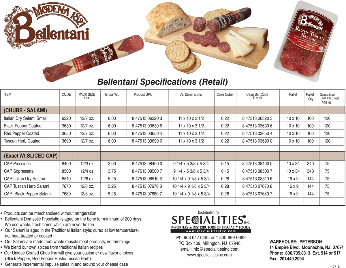 Bellentani Retail Specs